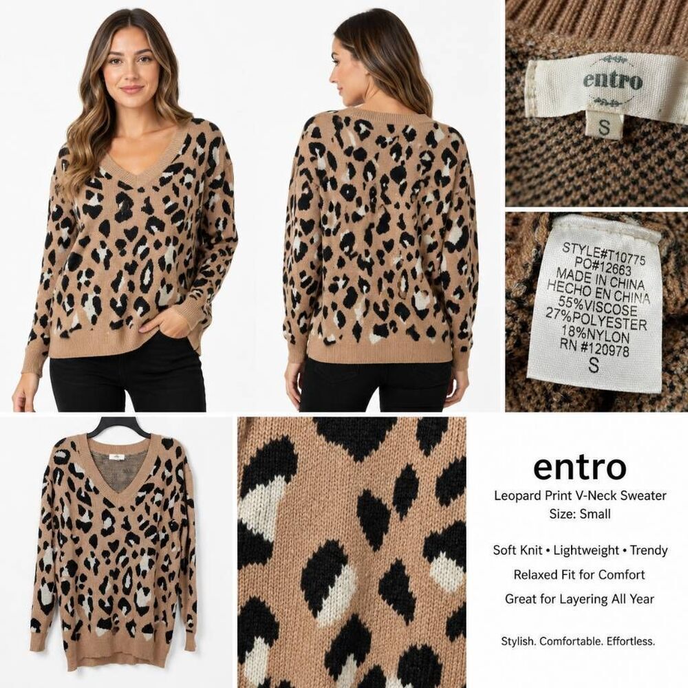 Entro SMALL Tan Animal Print Sweater